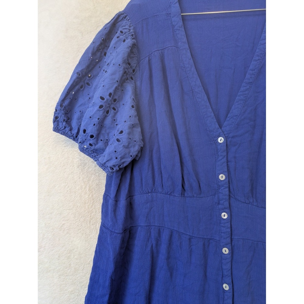 Knox Rose Midi Dress Women's 3X Blue Eyelet Puff Sleeve Button Front Boho - Picture 3 of 11